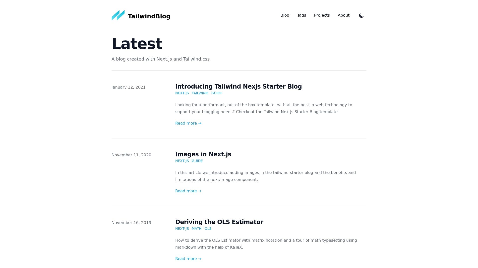 tailwind awesome nextjs blog starter