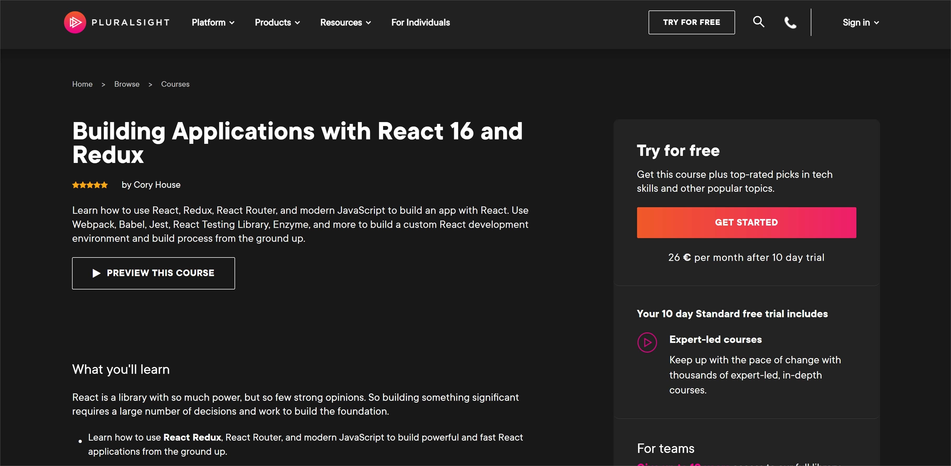 plural sight react resources